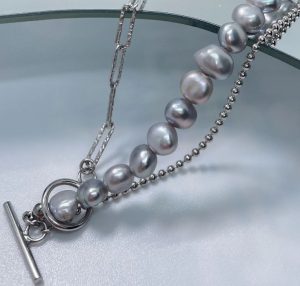 Mercury - Grey Pearl Silver Choker Necklace